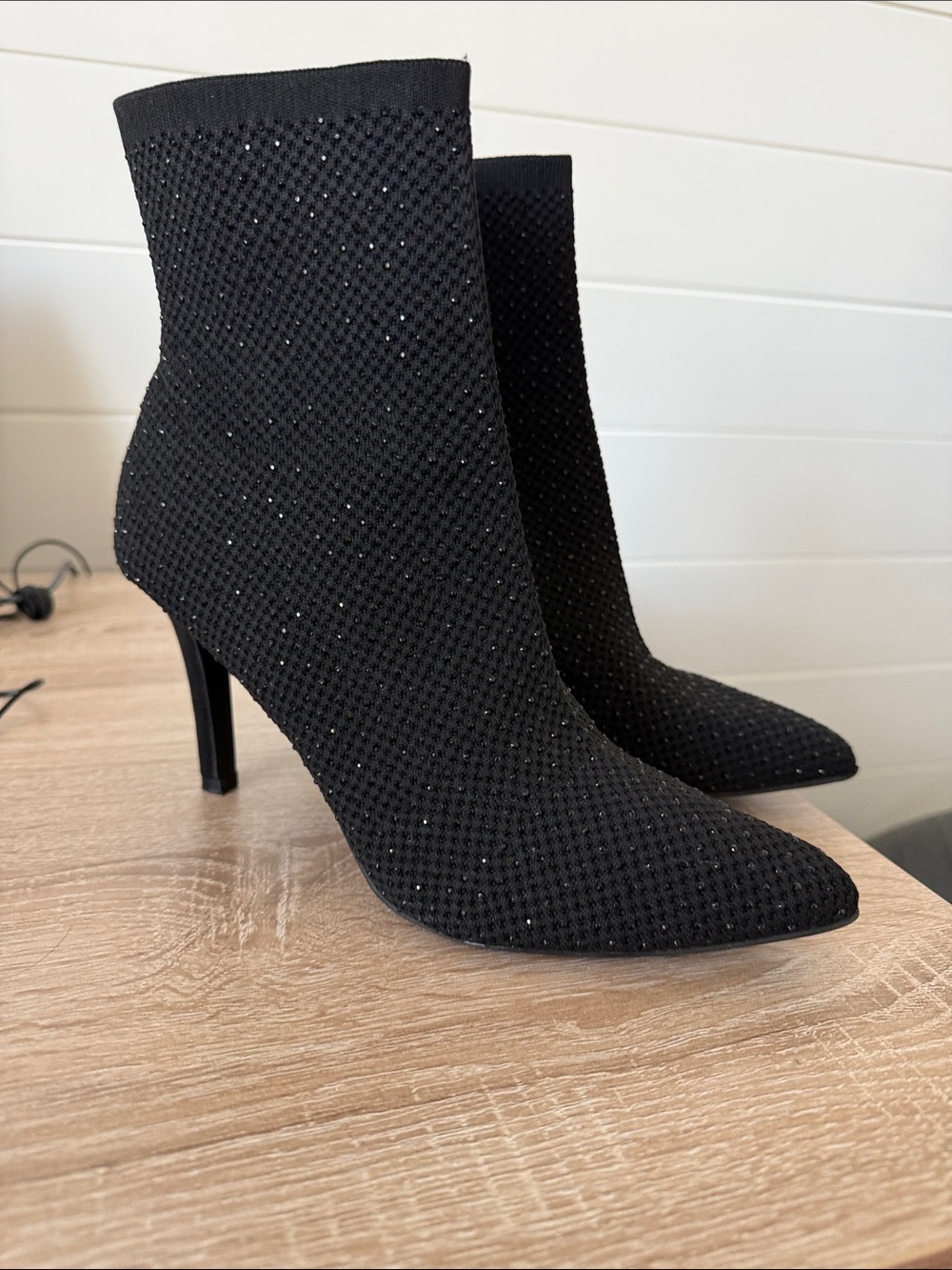MIA Black Sparkle Pointed Sock Booties